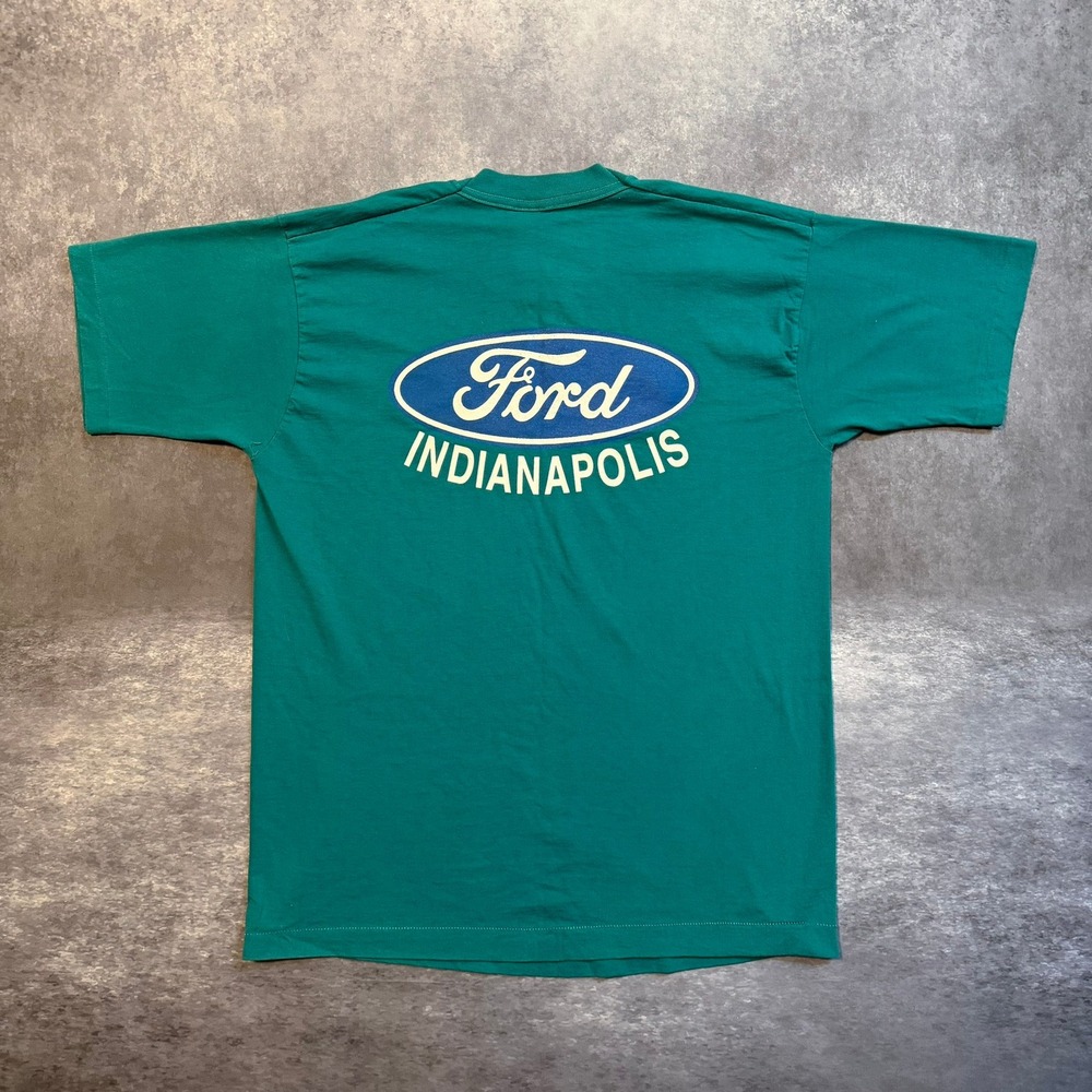 VTG Ford Indianapolis T Shirt Mens Large Green Fruit‎ of the Loom Single Stitch